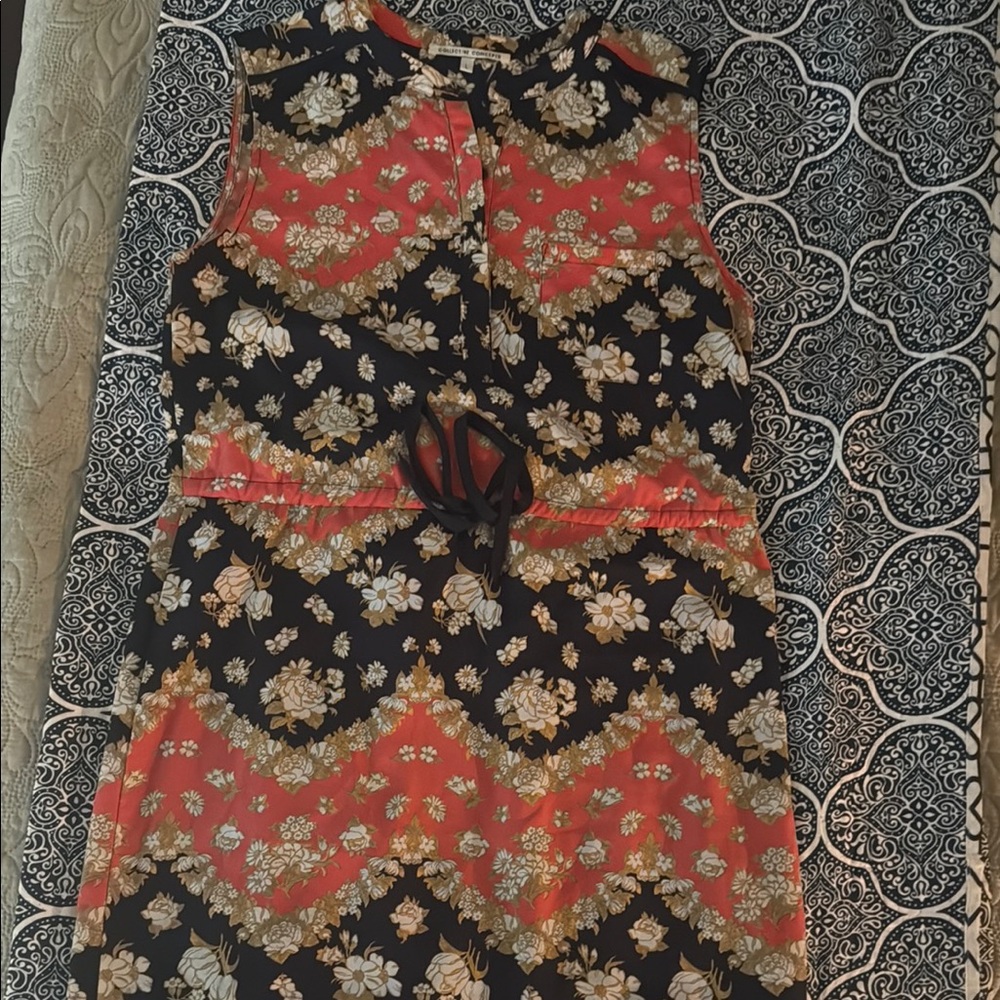 Collective Concepts Floral Sleeveless Dress - Navy and Pink